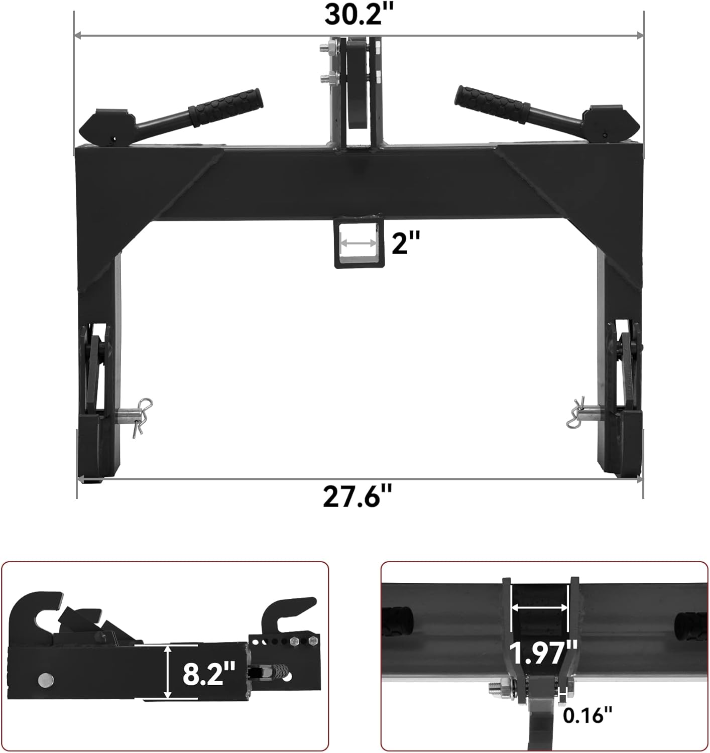 3 Point Quick Hitch, 3000 lbs with 2" Receiver for Category 1 & 2 Tractors G308205