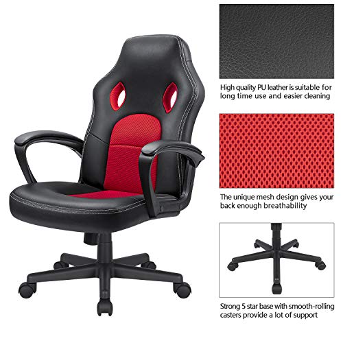 High Back Ergonomic Leather Gaming Chair, Adjustable, Blue S74277