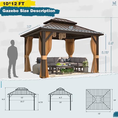 10x13 Hardtop Gazebo with Polycarbonate Double Roof, Aluminum Frame, Curtains and Netting S2701