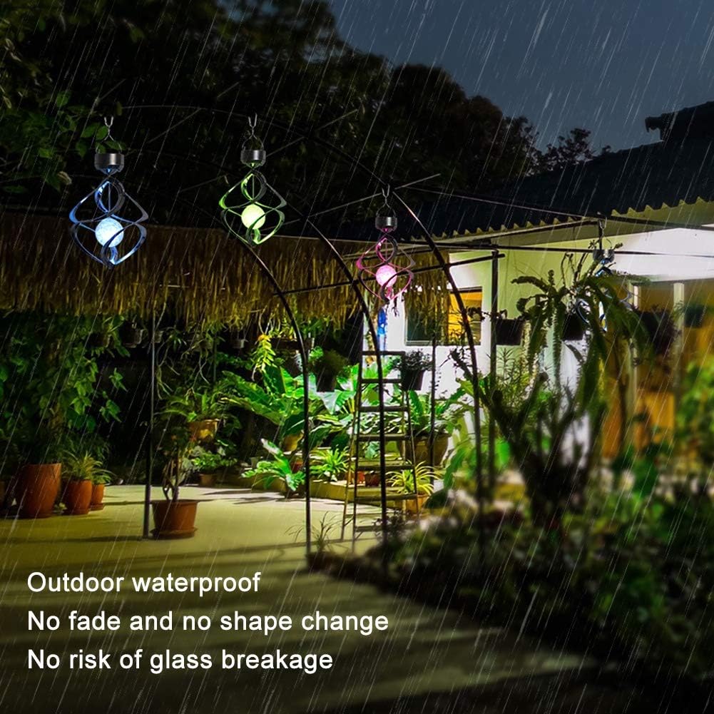 LED Solar Revolving Wind Chimes Hanging Spiral Lights K240
