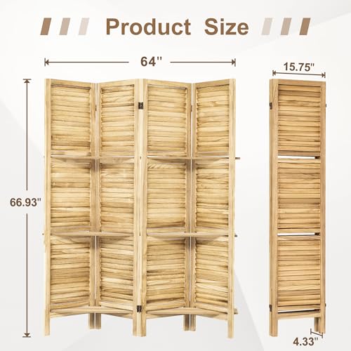 6 Panel Wooden Room Divider with Shelves P850285