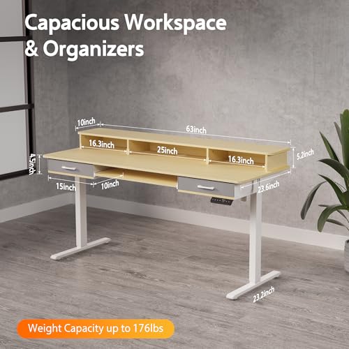 Electric Standing Desk with 2 Drawers, Height Adjustable for Home Office W495