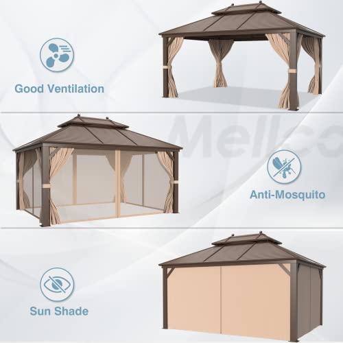 12x16 ft Hardtop Gazebo with Double Roof, Curtains and Netting T94173