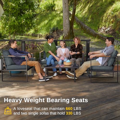 4-Piece Outdoor Patio Furniture Set with Sofa and Tempered Glass Table B6490