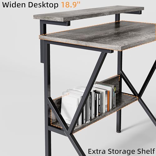 Small Desk with Adjustable Monitor Stand for Small Spaces, Grey G4959