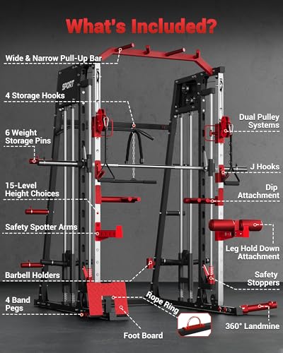 Smith Machine Home Gym All in One Squat Rack Power Cage with Cable Systems E5406
