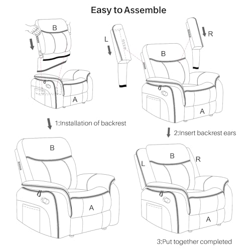 Massage Recliner Chair with Heat, Faux Leather, Manual Reclining Lounge Chair K459