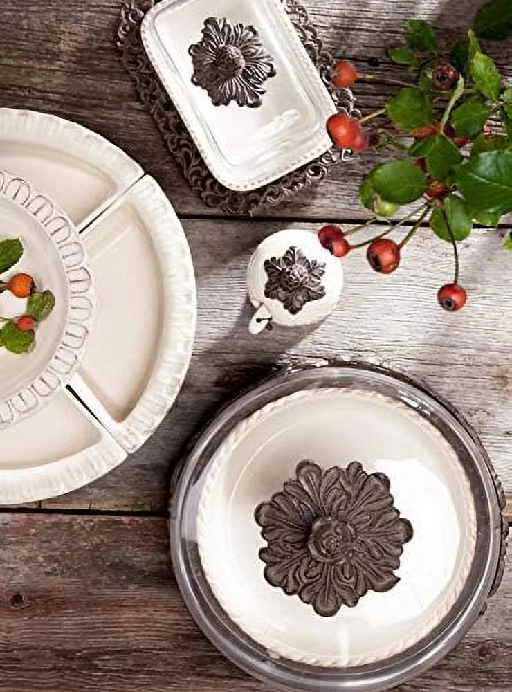 Ceramic Butter Dish with Metal Acanthus Leaf Design X73179