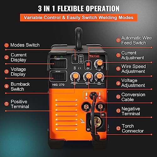MIG Welder 270 Amp, 3 in 1 Portable Welding Machine with IGBT Inverter J457577