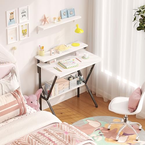 Small Desk with Adjustable Monitor Stand for Small Spaces, Grey G4959