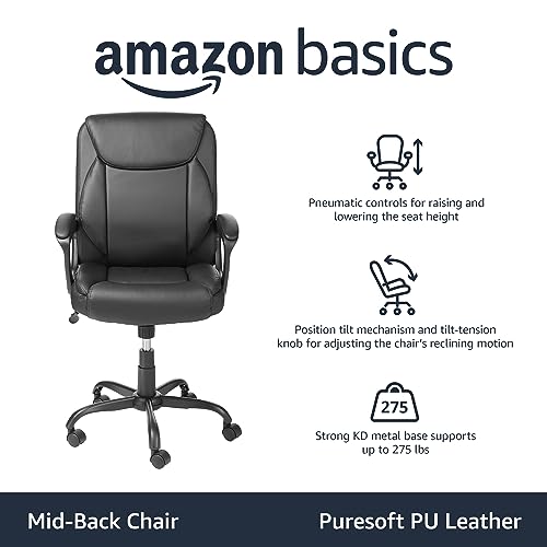Mid-Back Height Adjustable Office Desk Chair with Armrest, Black R860779