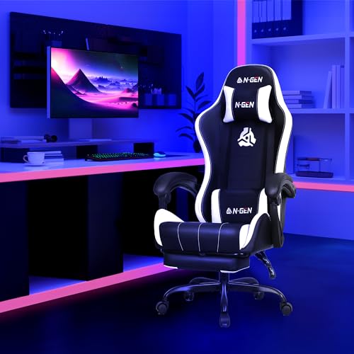 Gaming Chair with Footrest Lumbar Support High Back Recliner Ergonomic Leather L124