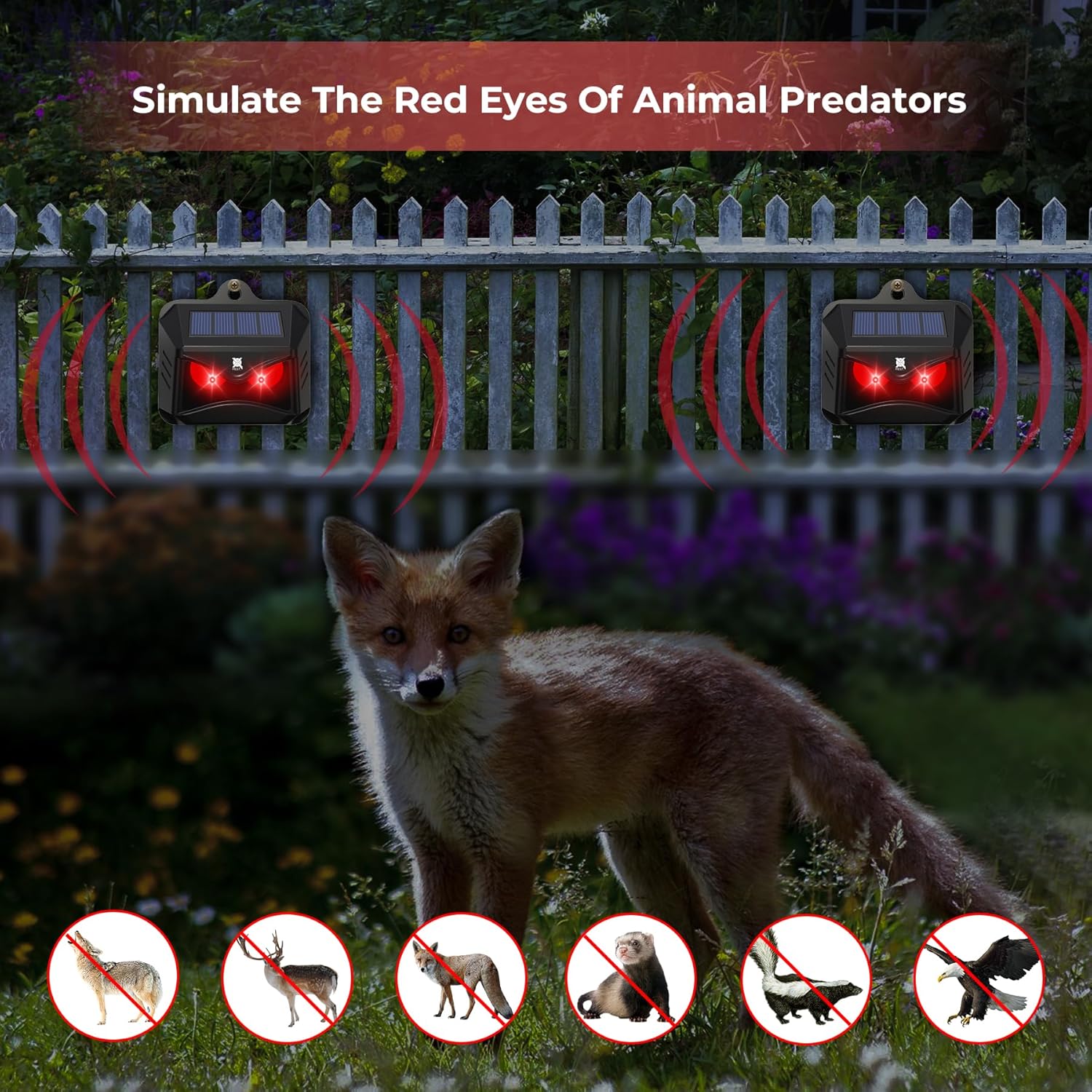 Solar Animal Repeller, Red LED Light Outdoor Deterrent for Garden Yard S60617