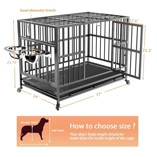 48" Heavy-Duty Dog Crate with Wheels, Air-Lift Top, Dual Adjustable Bowls V62929