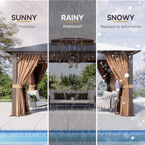 12x16 Hardtop Gazebo with Netting and Curtains for Patio K27275