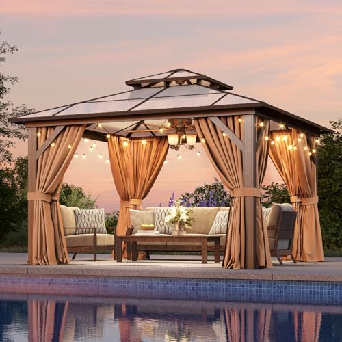 12x16 Hardtop Gazebo with Netting and Curtains for Patio K27275