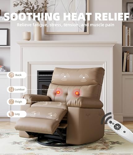 Electric Swivel Massage Chair, Power Rocking Recliner with Vibration and Heating, PU Leather Single Sofa with USB Port T171945