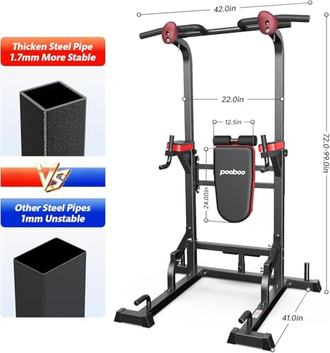 Power Tower Dip Station Pull Up Bar for Home Gym Workout, Adjustable Height with Supine Board G8894