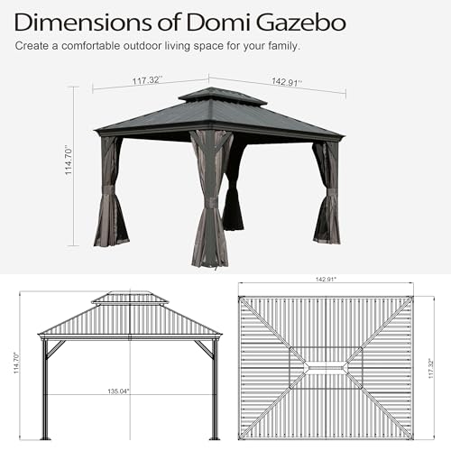 10 x 10 ft Hardtop Gazebo with Netting and Curtains, Galvanized Steel Roof for Patio K80436