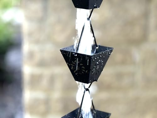 Rain Chain for Gutters, 8.5ft Metal, Black Powder Coated with Sunflower Cups O5797