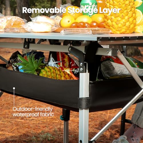 Portable Camping Table with Adjustable Legs, Lightweight Aluminum Folding Table K4689