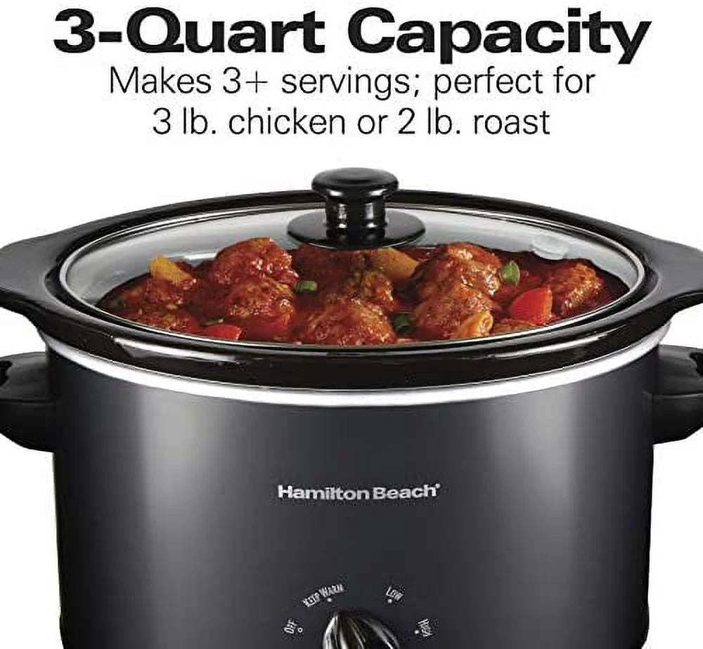 3-Quart Slow Cooker with Dishwasher-Safe Crock and Lid, Matte Black H703