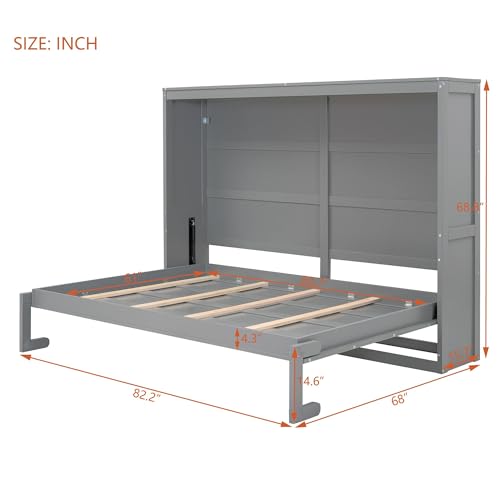 Modern Farmhouse Solid Wood Murphy Cabinet Bed Queen Gray B72702