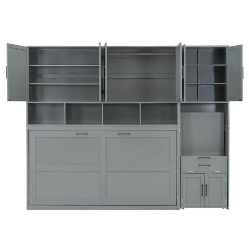 Twin Murphy Bed with Closet, Drawers & Desk, White Q211