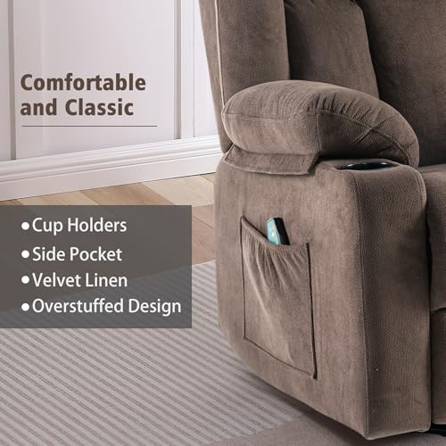 Swivel Recliner Chair with Massage and Heat, Fabric Upholstery, Lime Gray Y550941