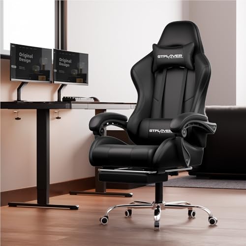 Gaming Chair with Footrest and Lumbar Support, Height Adjustable, Blue Y9034