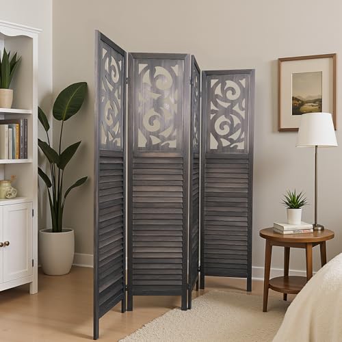 6 Panel Wooden Room Divider with Shelves P850285