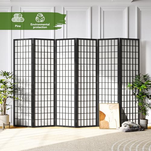 6 Panel Folding Room Divider, Japanese Shoji Screen, 5.9 Ft, Natural T81976
