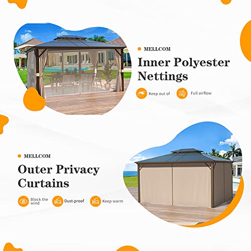 10x13 Hardtop Gazebo with Polycarbonate Double Roof, Aluminum Frame, Curtains and Netting S2701