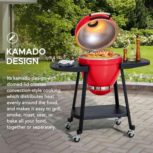 Charcoal Kamado Grill with Pizza Stone and Wheels Y970299