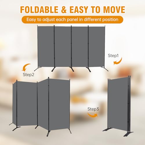 Room Divider Screen 3 Panel Folding Partition with Metal Frame, Grey N348