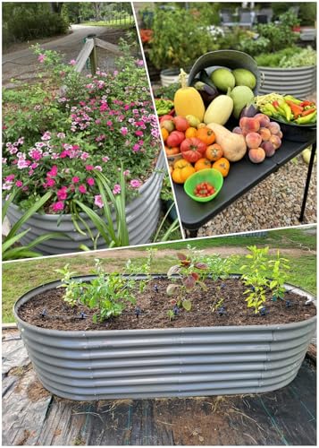 Galvanized Raised Garden Bed Oval Metal Planter Box for Vegetables Flowers U63502