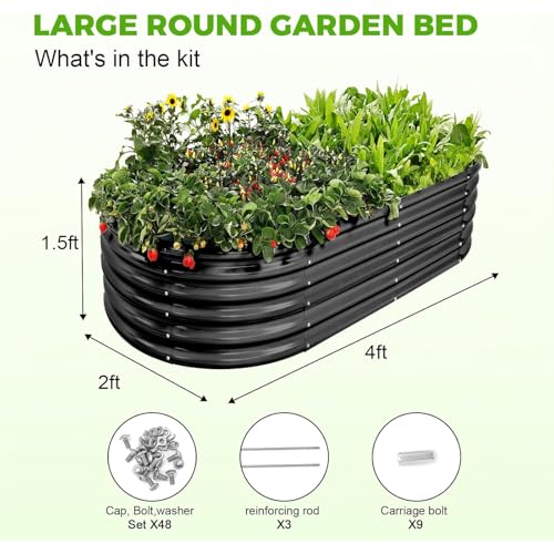 Galvanized Raised Garden Bed Kit 4x2x1.5ft Oval Metal Planter Box for Vegetables Outdoor V57489