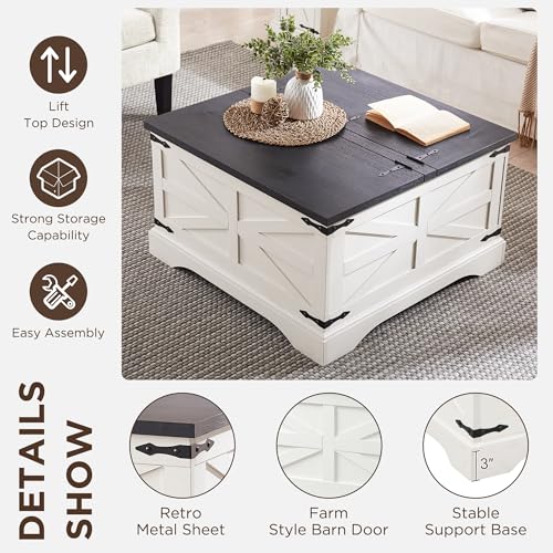 Farmhouse Lift Top Coffee Table with Storage, 36" Wood Square Center Table, Light Brown V399