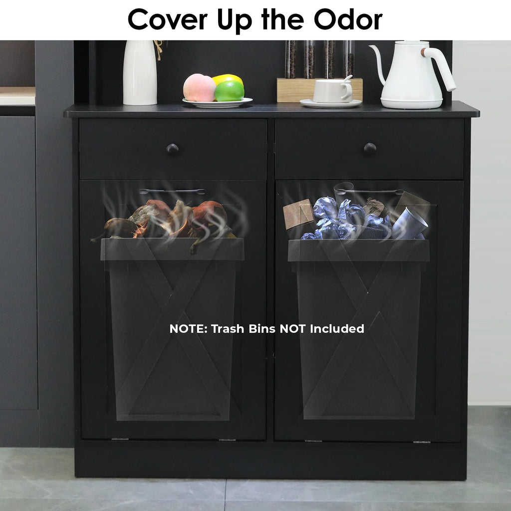 Kitchen Pantry Storage Cabinet with Double Tilt Out Trash Bin Holder R378
