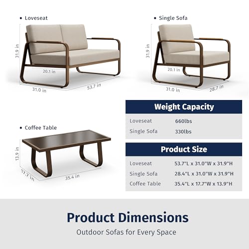4-Piece Outdoor Patio Furniture Set with Sofa and Tempered Glass Table B6490
