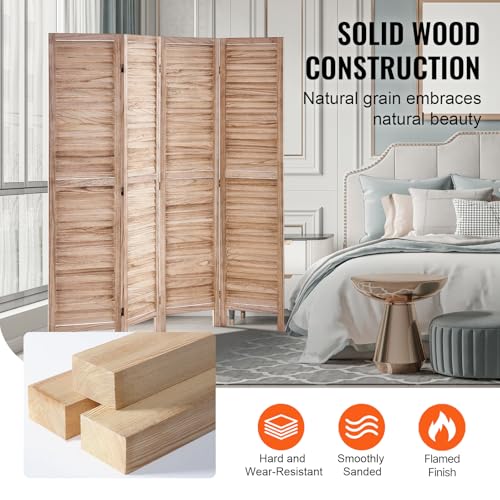 4 Panel Folding Wood Room Divider, 66.9 Inch Tall Privacy Screen I263