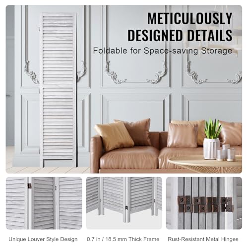 4 Panel Folding Wood Room Divider, 66.9 Inch Tall Privacy Screen I263