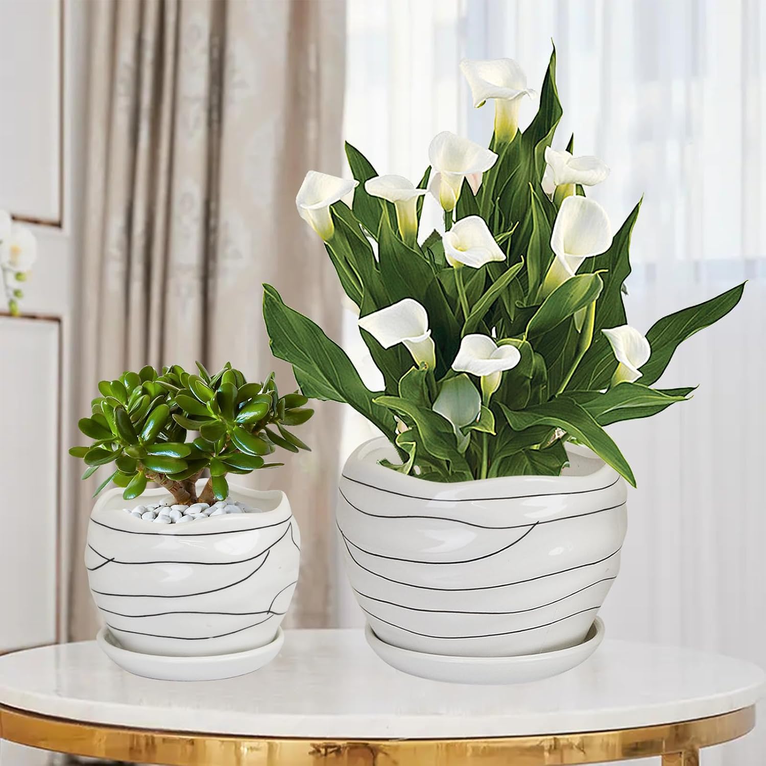 White Ceramic Planter Set, 3 Sizes, Indoor and Outdoor Use X42488