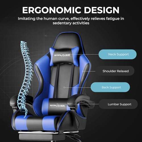 Gaming Chair with Footrest and Lumbar Support, Height Adjustable, Blue Y9034
