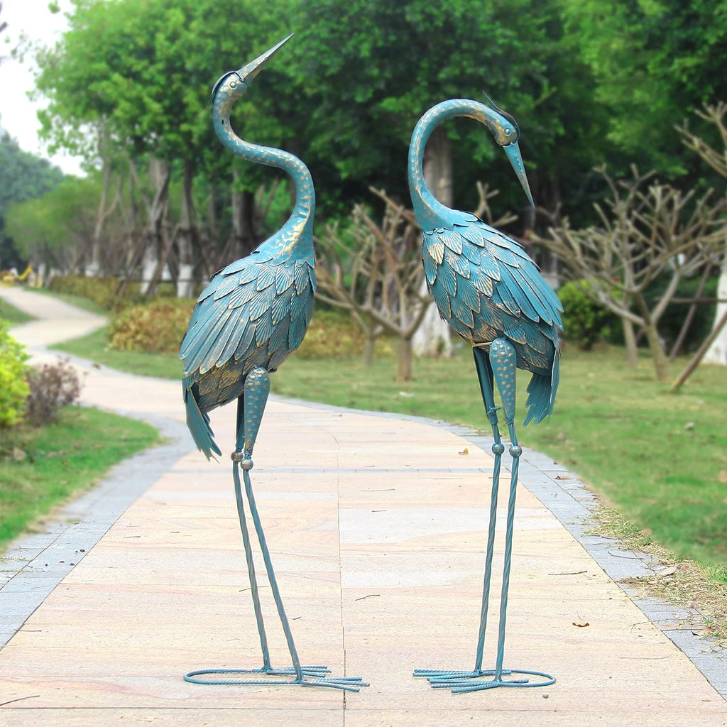 Metal Crane Garden Statue Décor, Set of 2, Outdoor Yard Art V562875