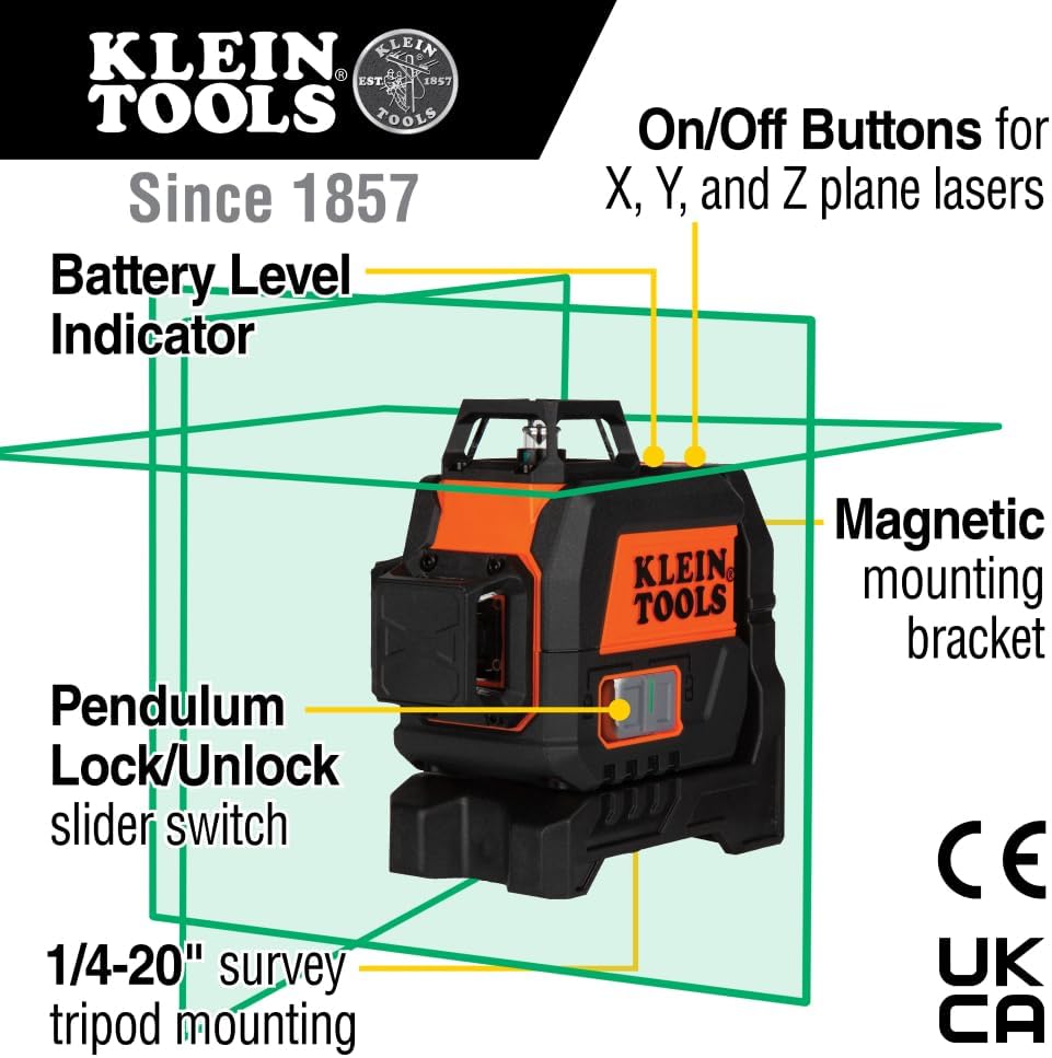Compact Self-Leveling Laser Level, Green 360-Degree Planes, Rechargeable I34889