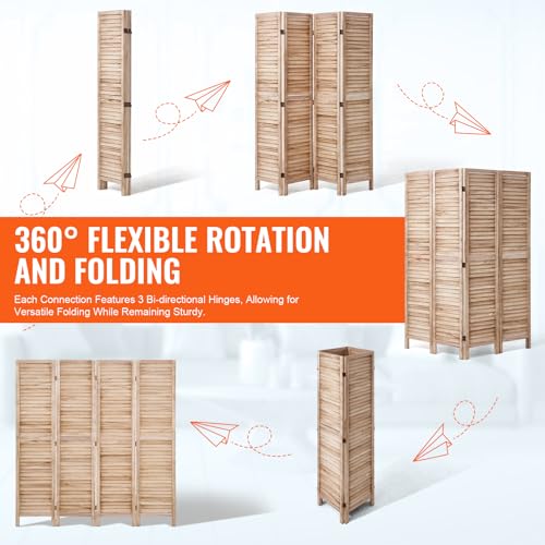 4 Panel Folding Wood Room Divider, 66.9 Inch Tall Privacy Screen I263