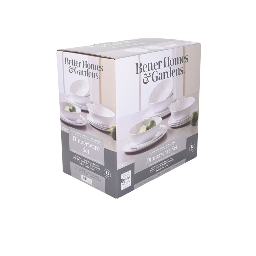 12-Piece Grey and White Marble Dinnerware Set L80042