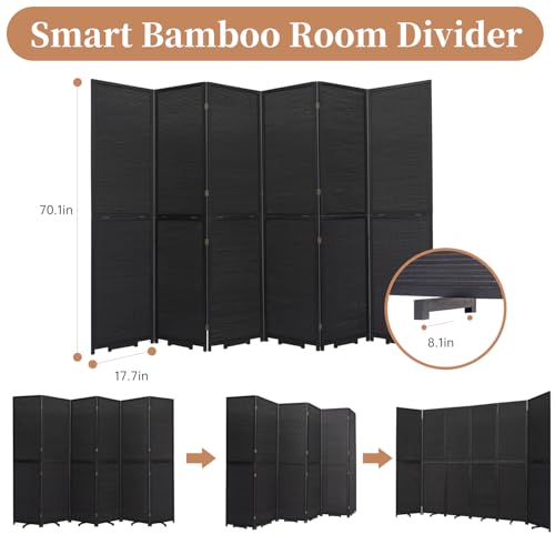 Bamboo Room Divider 4 Panel Freestanding Folding Privacy Screen T33053