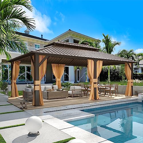 10x13 Hardtop Gazebo with Polycarbonate Double Roof, Aluminum Frame, Curtains and Netting S2701